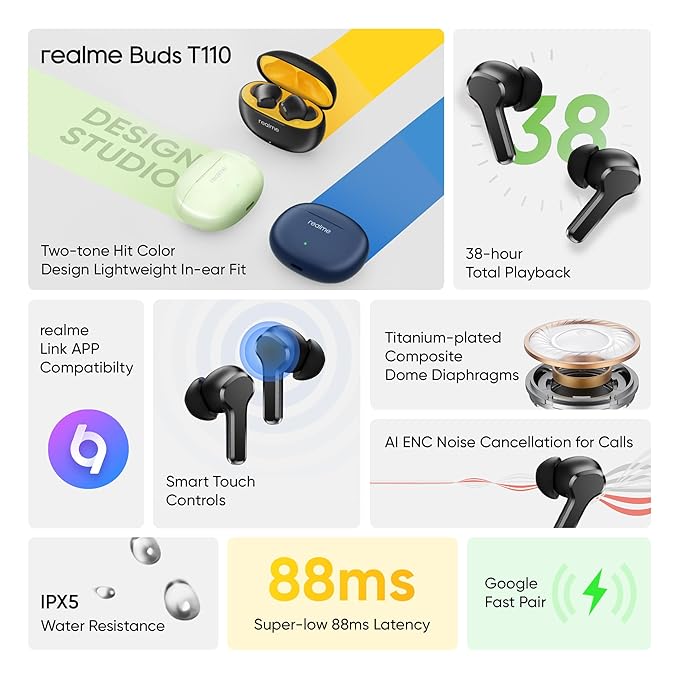 realme Buds T110 Bluetooth Truly Wireless in Ear Earbuds with mic