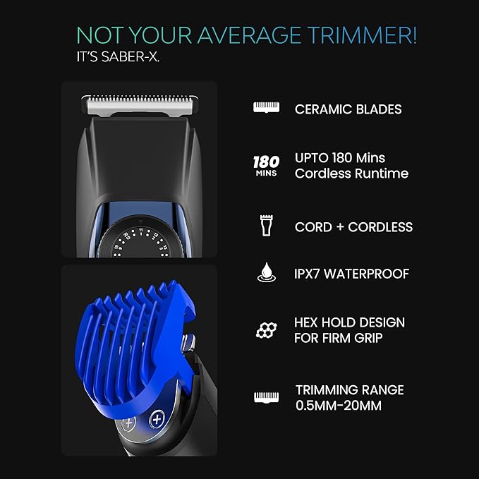 TAGG Men Saber X 3 In 1 Battery Powered Trimmer, Ip7 Rated